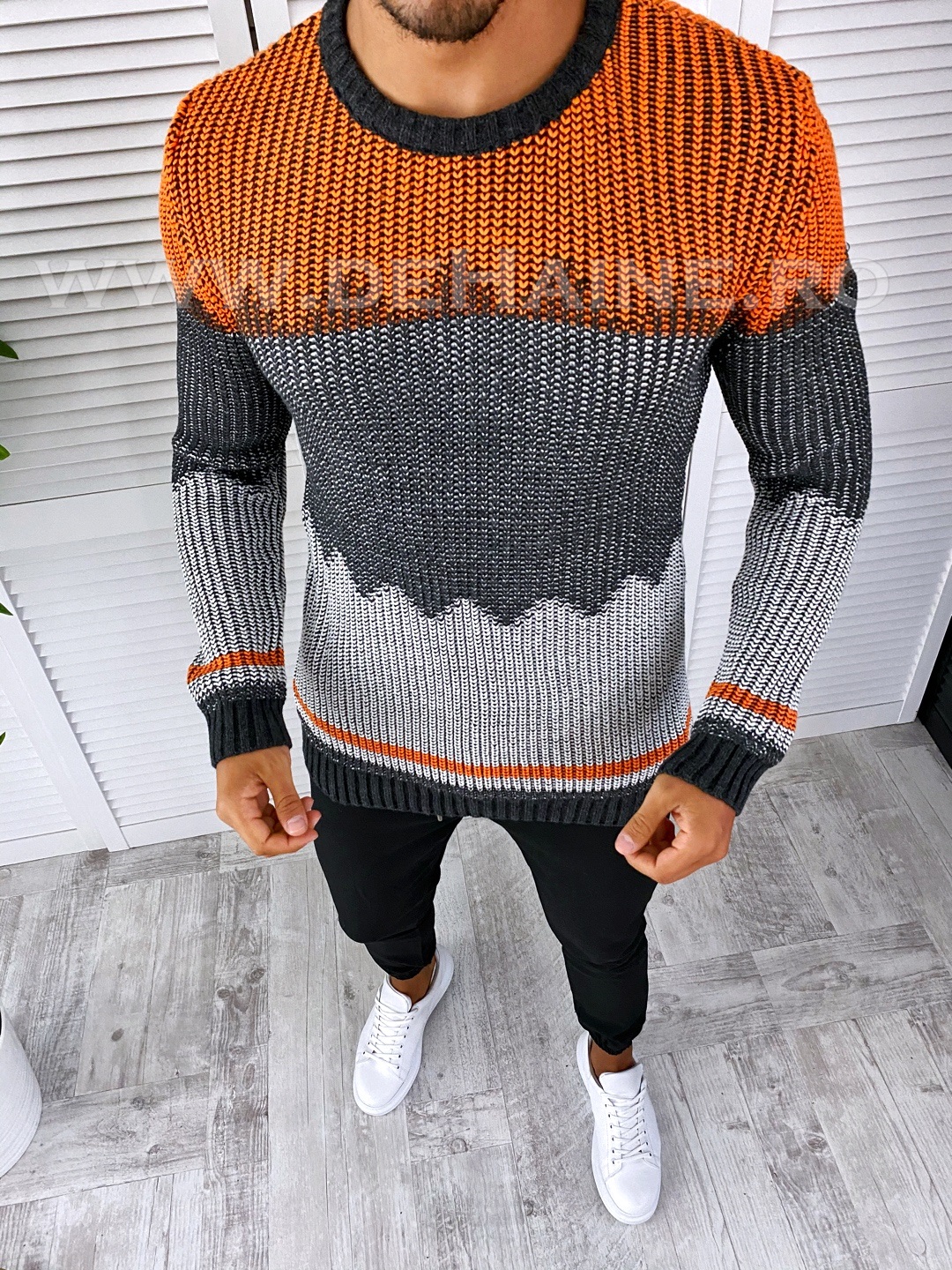 Pulover barbati gros gri slim fit t3626 4-1